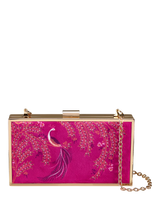 John Lewis Sara Miller Elegant Bird Velvet Clutch Bag, Pink/Multi- Buy online at McGrocer