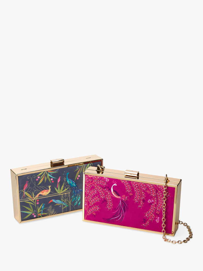 Sara Miller elegant bird velvet clutch bag with gold frame (British brand)
