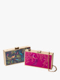 Sara Miller elegant bird velvet clutch bag with gold frame (British brand)