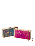 Sara Miller elegant bird velvet clutch bag with gold frame (British brand)