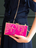 Sara Miller elegant bird velvet clutch bag with gold frame (British brand)
