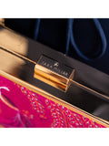 Sara Miller elegant bird velvet clutch bag with gold frame (British brand)