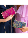 Sara Miller elegant bird velvet clutch bag with gold frame (British brand)