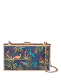 Sara Miller Enchanted Gate velvet clutch bag navy multi, imported from the UK