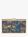 Sara Miller Enchanted Gate velvet clutch bag navy multi, imported from the UK