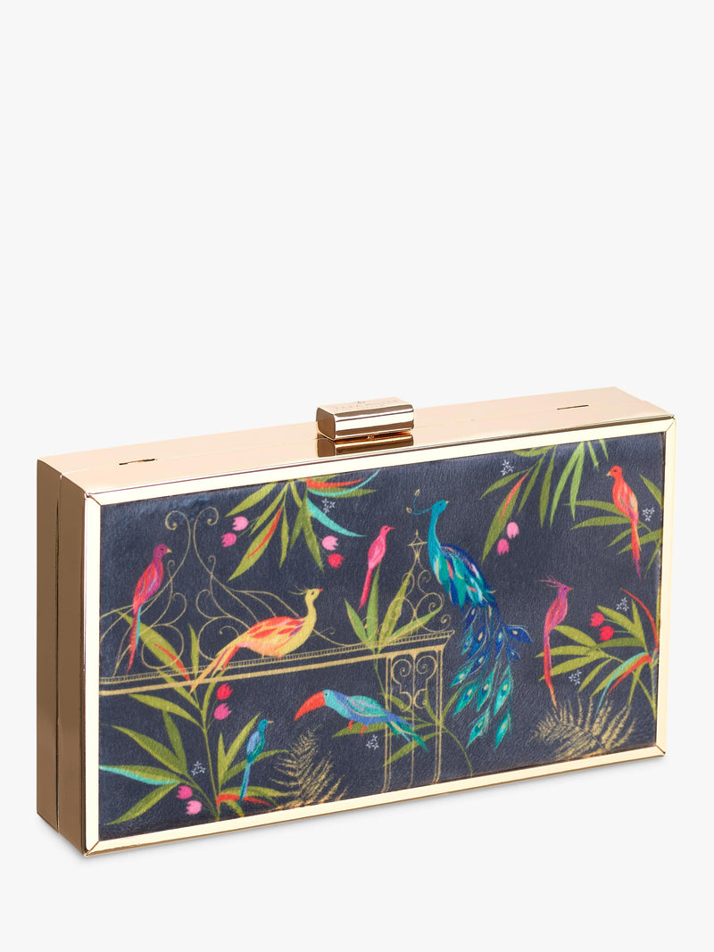 Sara Miller Enchanted Gate velvet clutch bag navy multi, imported from the UK