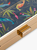 Sara Miller Enchanted Gate velvet clutch bag navy multi, imported from the UK