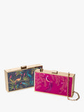 Sara Miller Enchanted Gate velvet clutch bag navy multi, imported from the UK