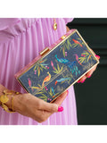 Sara Miller Enchanted Gate velvet clutch bag navy multi, imported from the UK