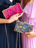 Sara Miller Enchanted Gate velvet clutch bag navy multi, imported from the UK