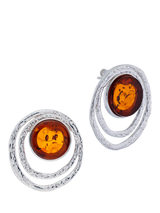 John Lewis Be-Jewelled Baltic Textured Amber Stud Earrings, Silver/Cognac- Buy online at McGrocer