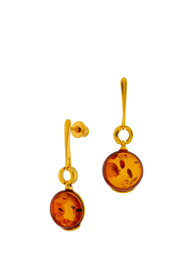 Be-Jewelled amber drop earrings gold cognac - British product