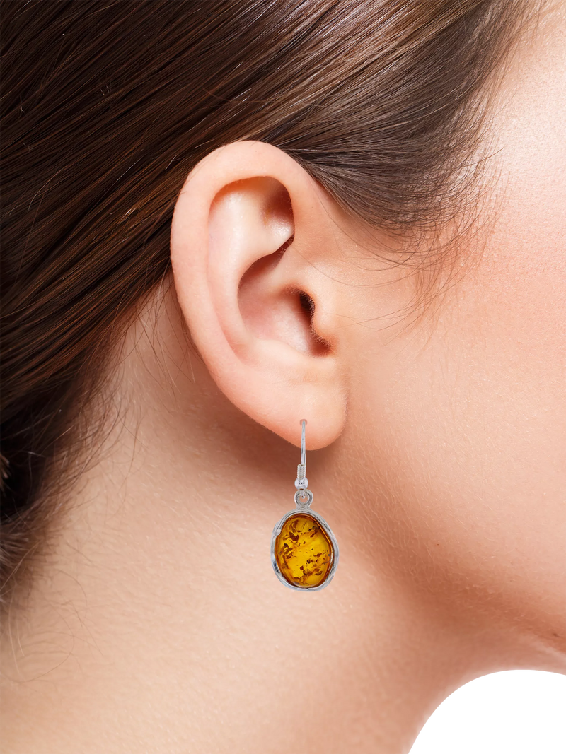 Be-Jewelled Baltic amber drop earrings sterling silver, imported from the UK