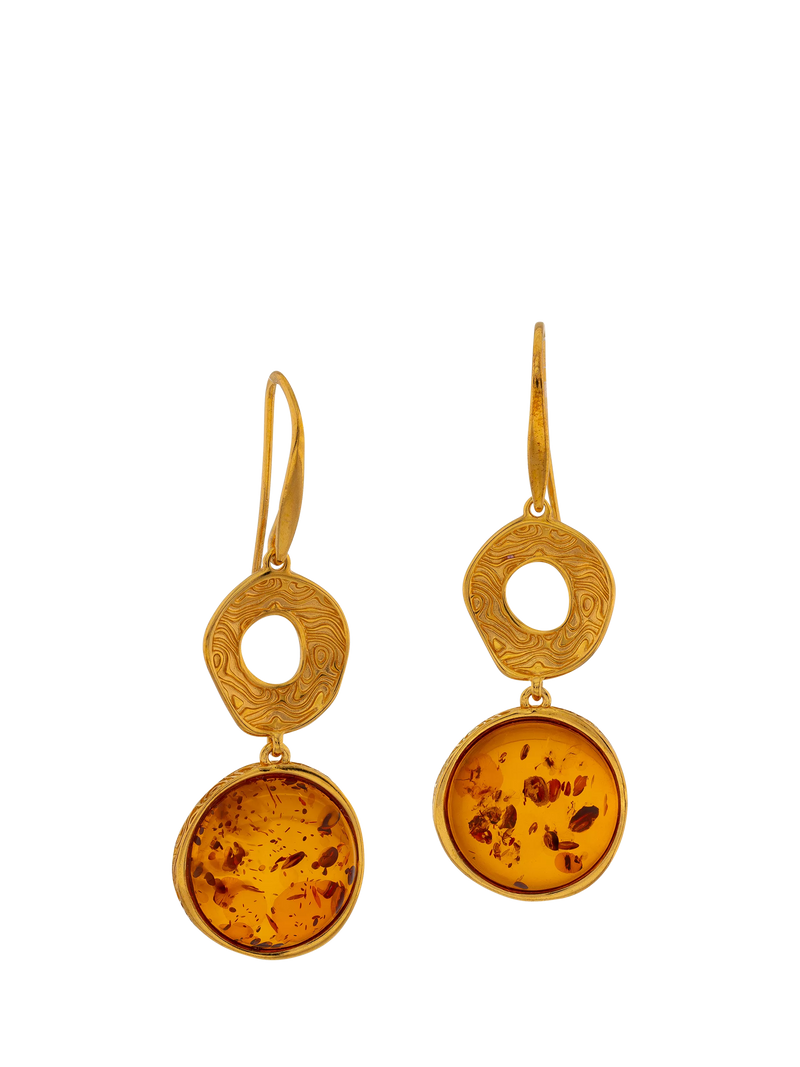Be-Jewelled Baltic amber drop earrings gold cognac, UK version