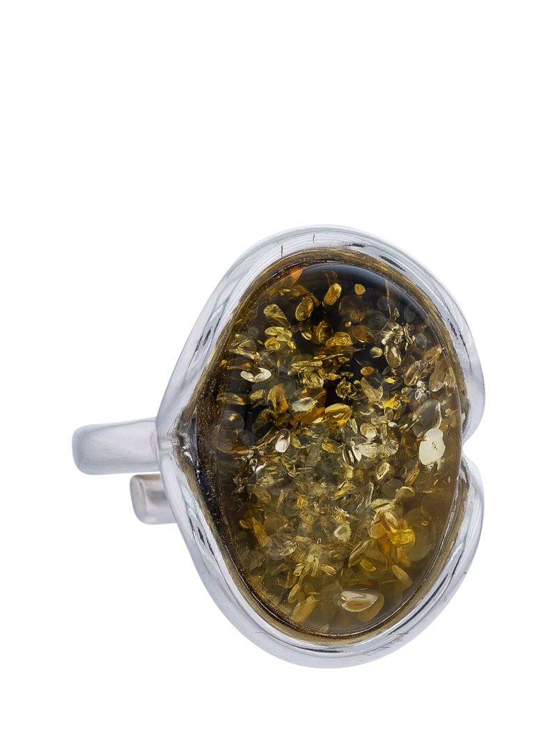 Be-Jewelled Baltic Green Amber Oval Ring size N, UK version