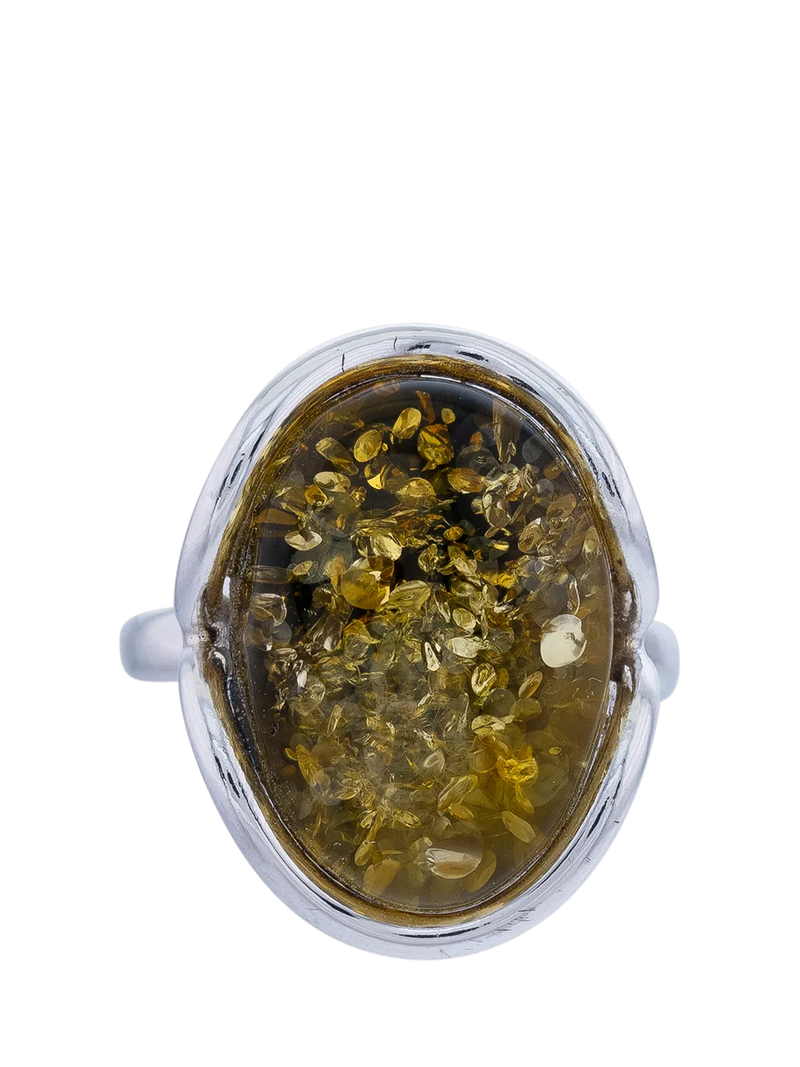 Be-Jewelled Baltic Green Amber Oval Ring size N, UK version