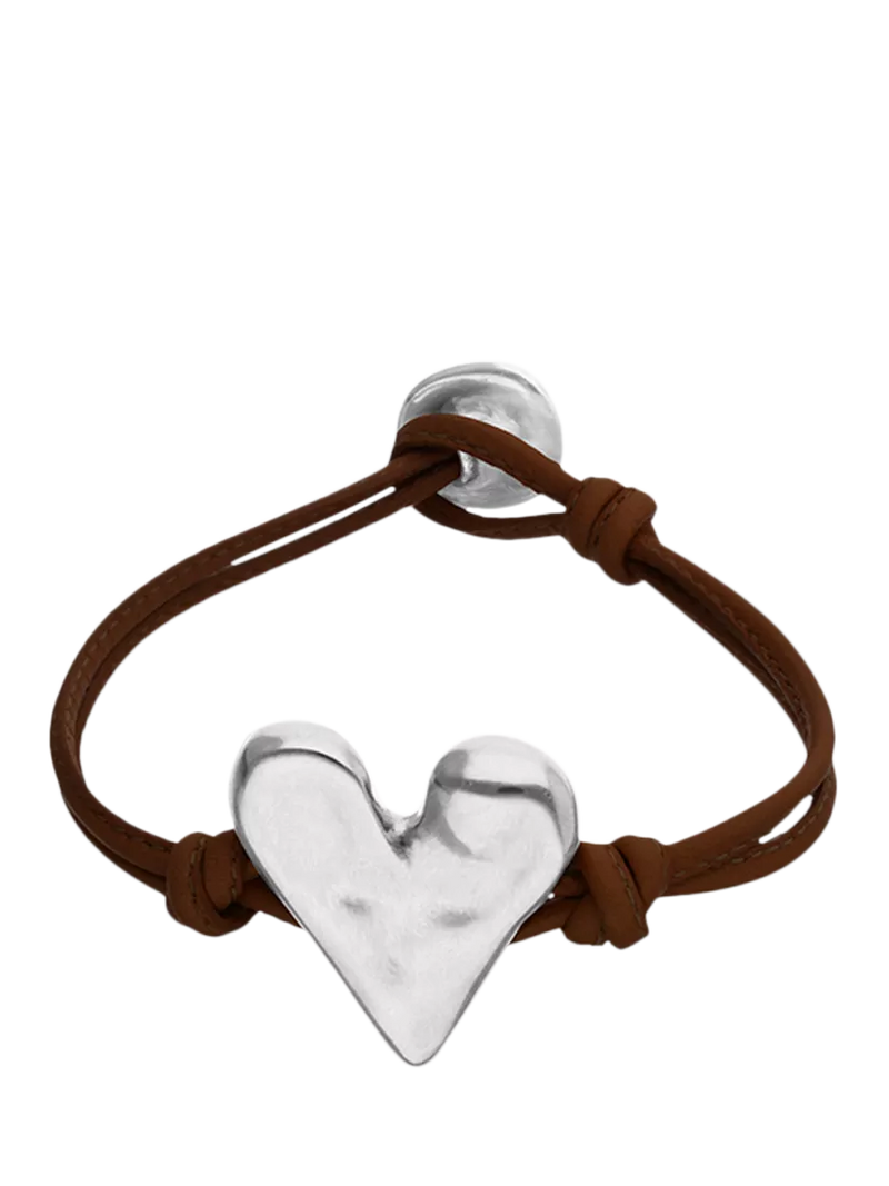 UNOde50 Molten Heart Cord Bracelet Brown/Silver
