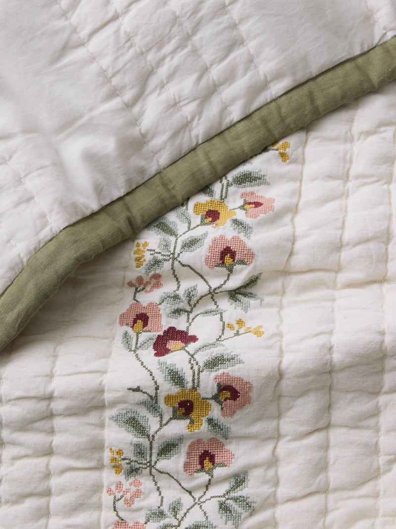 John Lewis cross stitch flowers quilted bedspread king size (British brand)