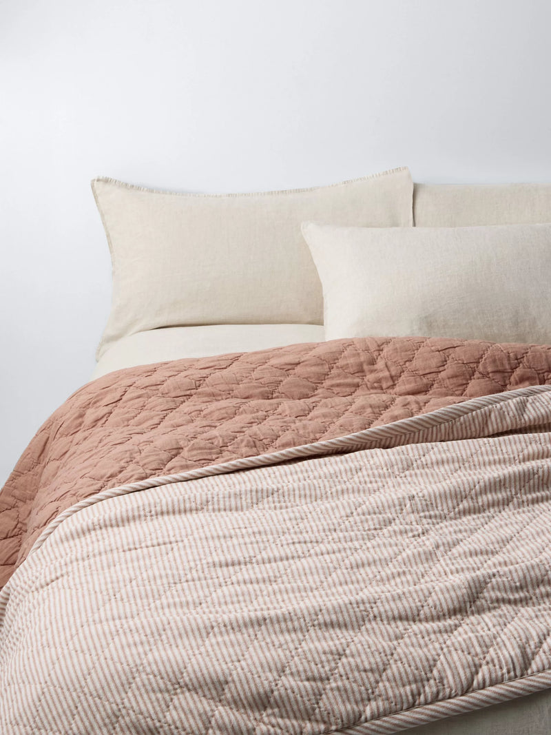 John Lewis Striped Quilted Bedspread, Tuscan Clay