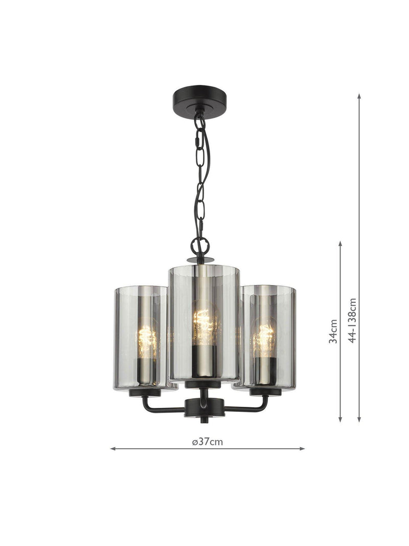 Där Daylin three-arm pendant light black, imported from the UK