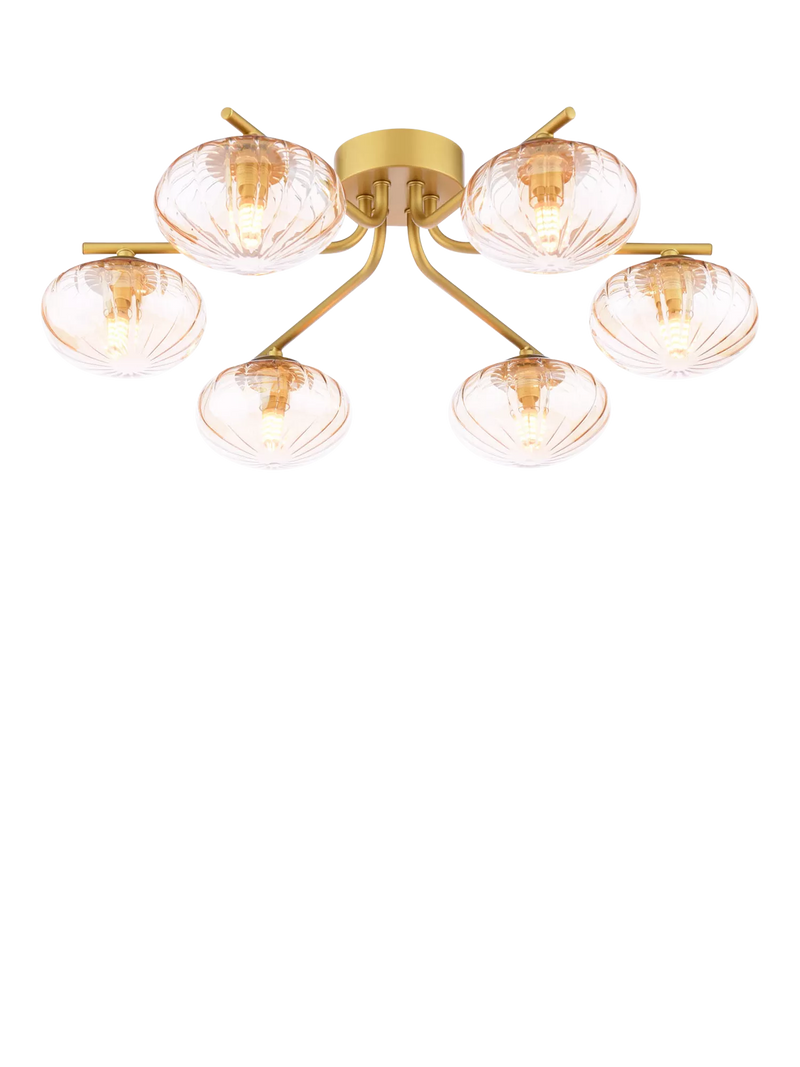 Där ceiling light gold and amber 6-arm semi-flush, UK version
