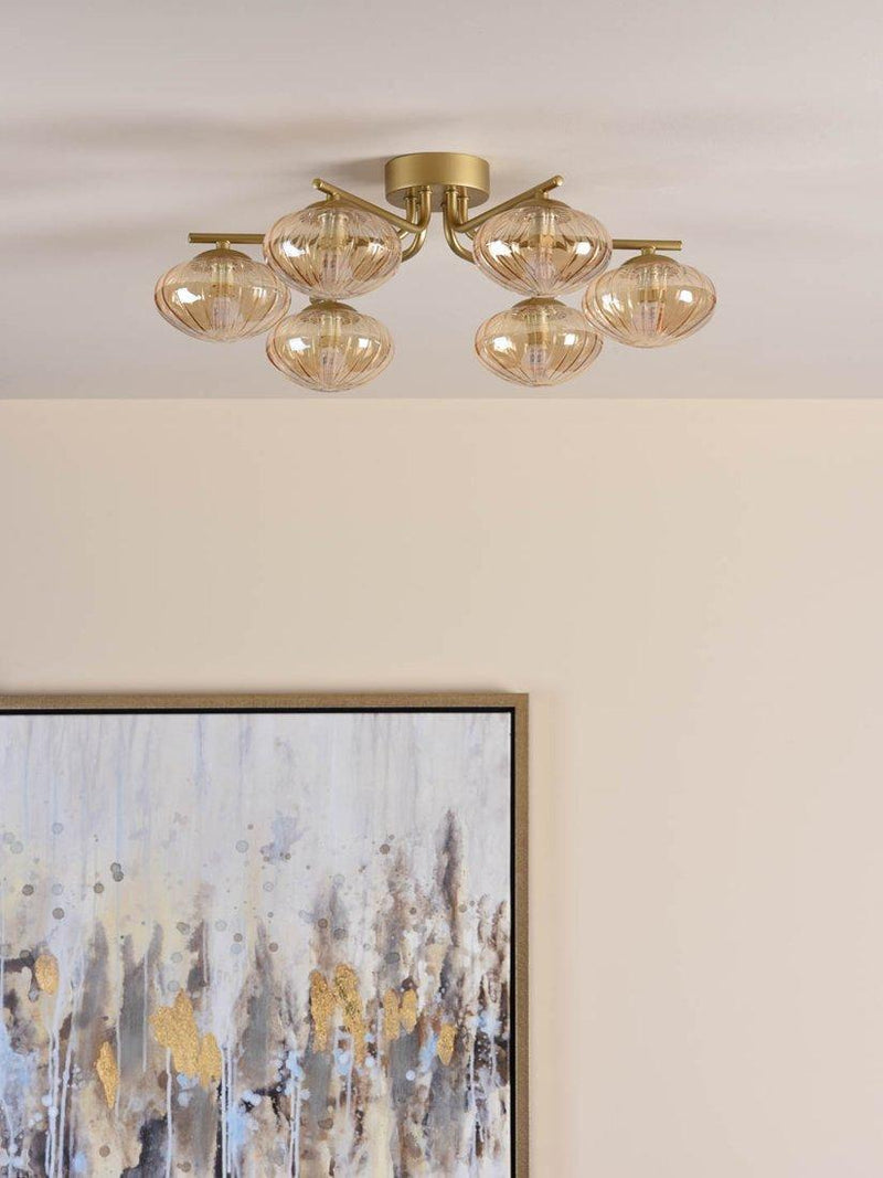 Där ceiling light gold and amber 6-arm semi-flush, UK version