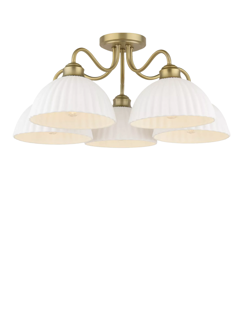 Laura Ashley Durford 5 Arm Semi Flush Ceiling Light, Antique Brass