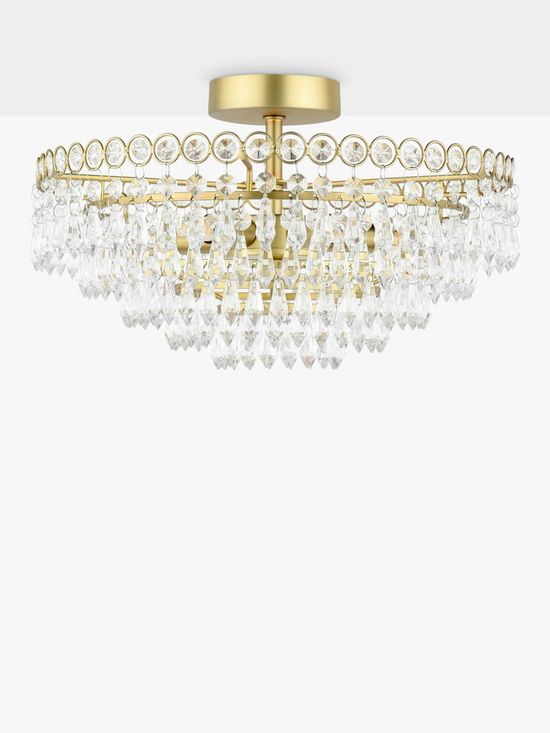 Laura Ashley Enid semi flush crystal pendant ceiling light antique brass 35cm (British brand)