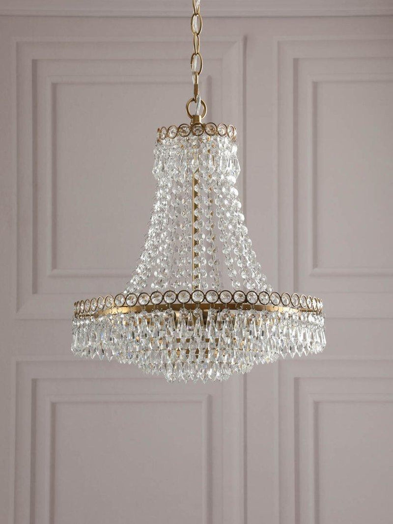 Laura Ashley Enid crystal chandelier antique brass five arms UK version