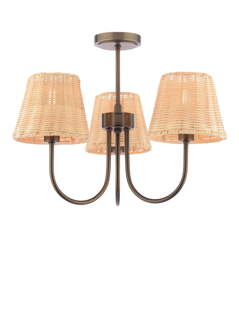 Laura Ashley semi flush ceiling light with rattan shades (British brand)