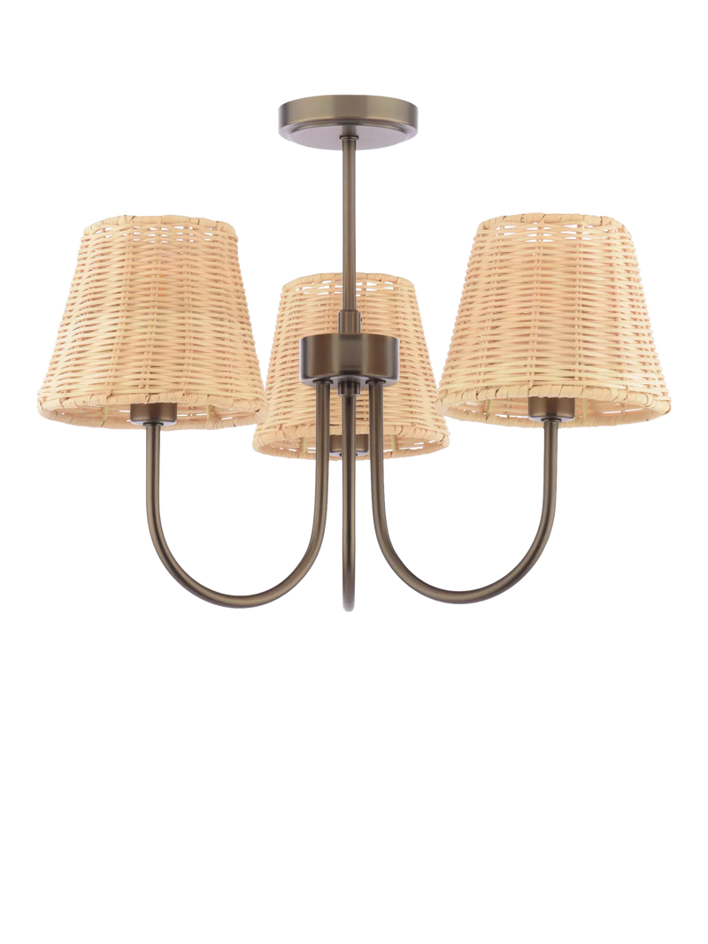 Laura Ashley semi flush ceiling light with rattan shades (British brand)