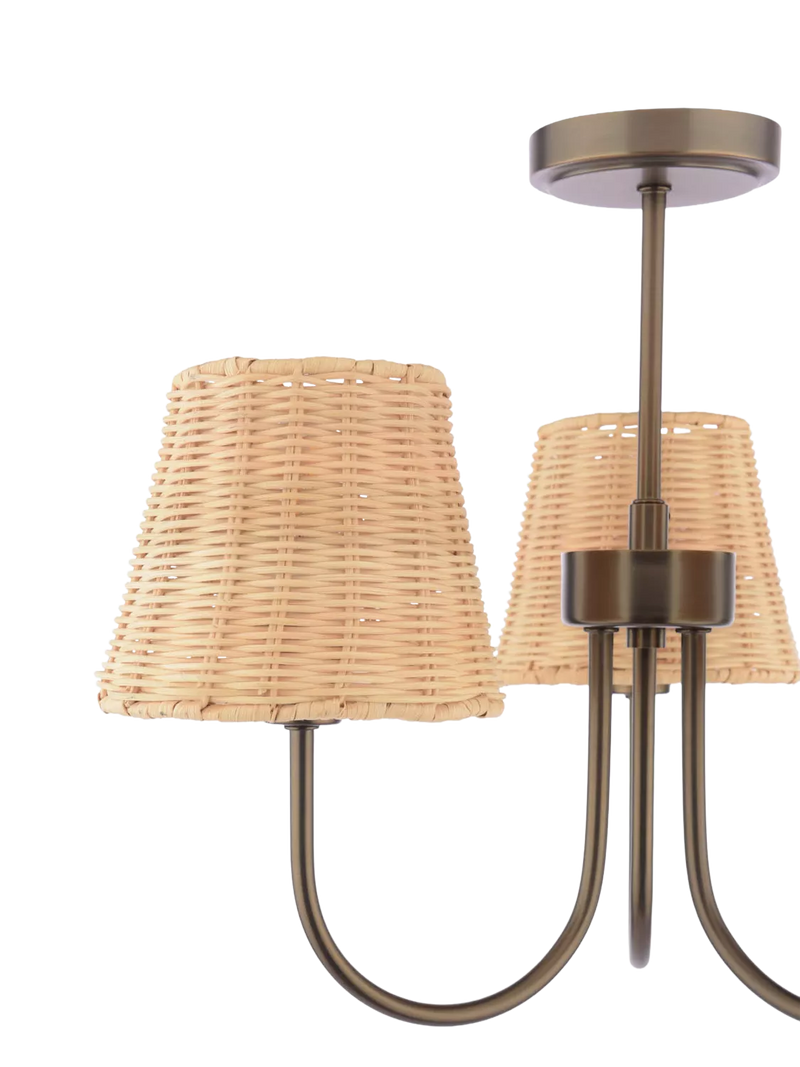 Laura Ashley semi flush ceiling light with rattan shades (British brand)