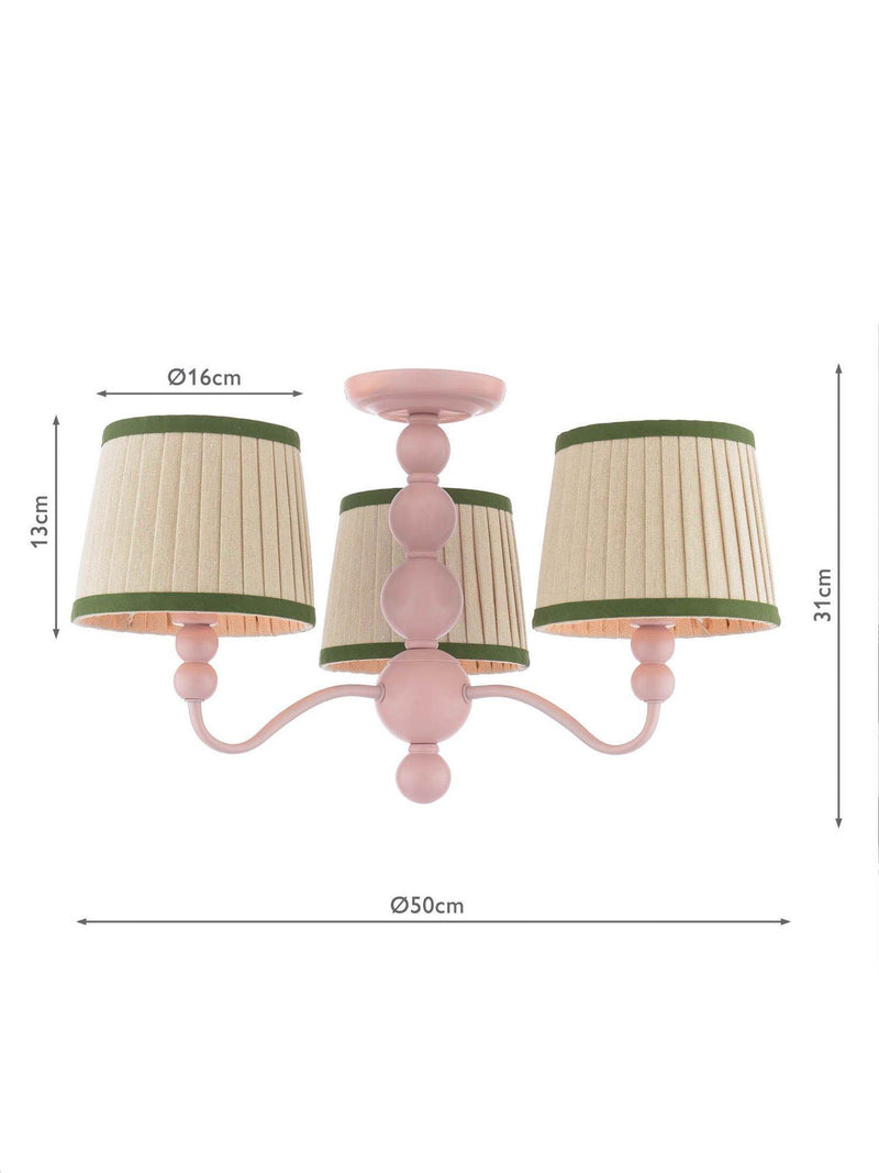 Joules Harewood pink 3-arm semi-flush ceiling light (British brand)