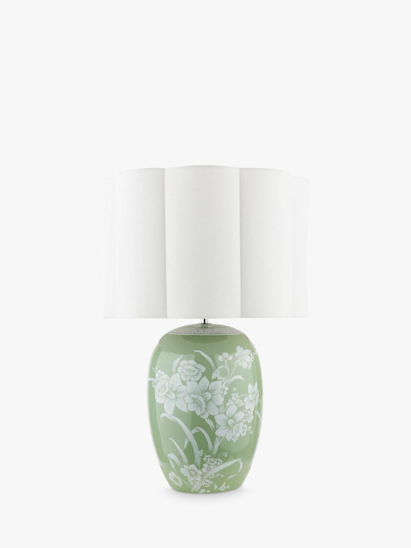 Laura Ashley Pashley green ceramic table lamp with linen shade, imported from the UK