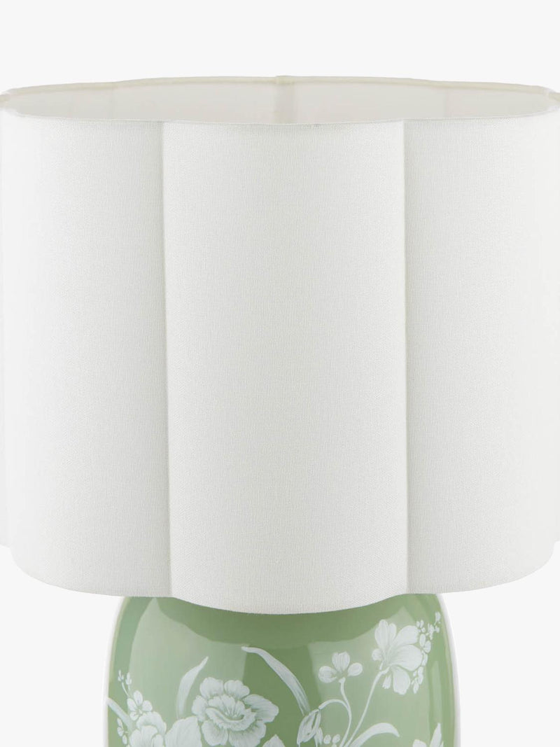 Laura Ashley Pashley green ceramic table lamp with linen shade, imported from the UK