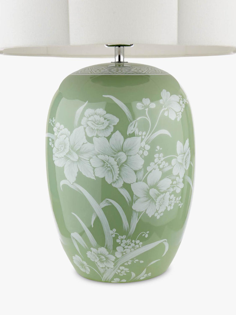 Laura Ashley Pashley green ceramic table lamp with linen shade, imported from the UK