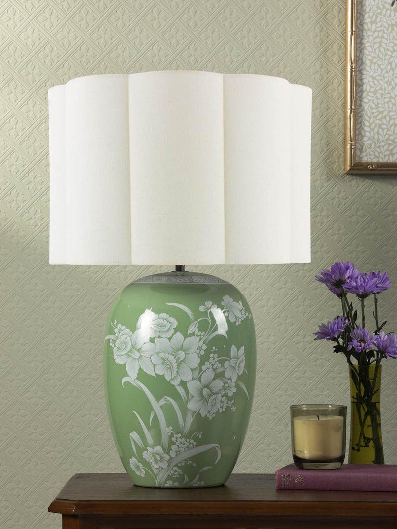 Laura Ashley Pashley green ceramic table lamp with linen shade, imported from the UK