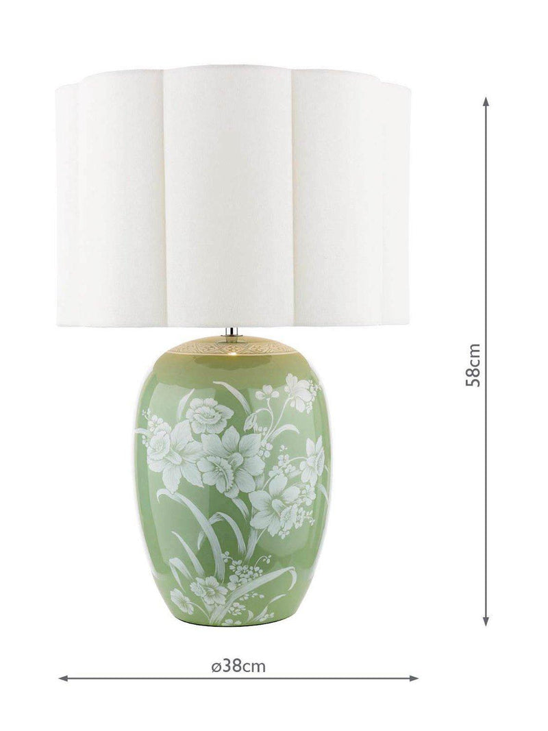 Laura Ashley Pashley green ceramic table lamp with linen shade, imported from the UK