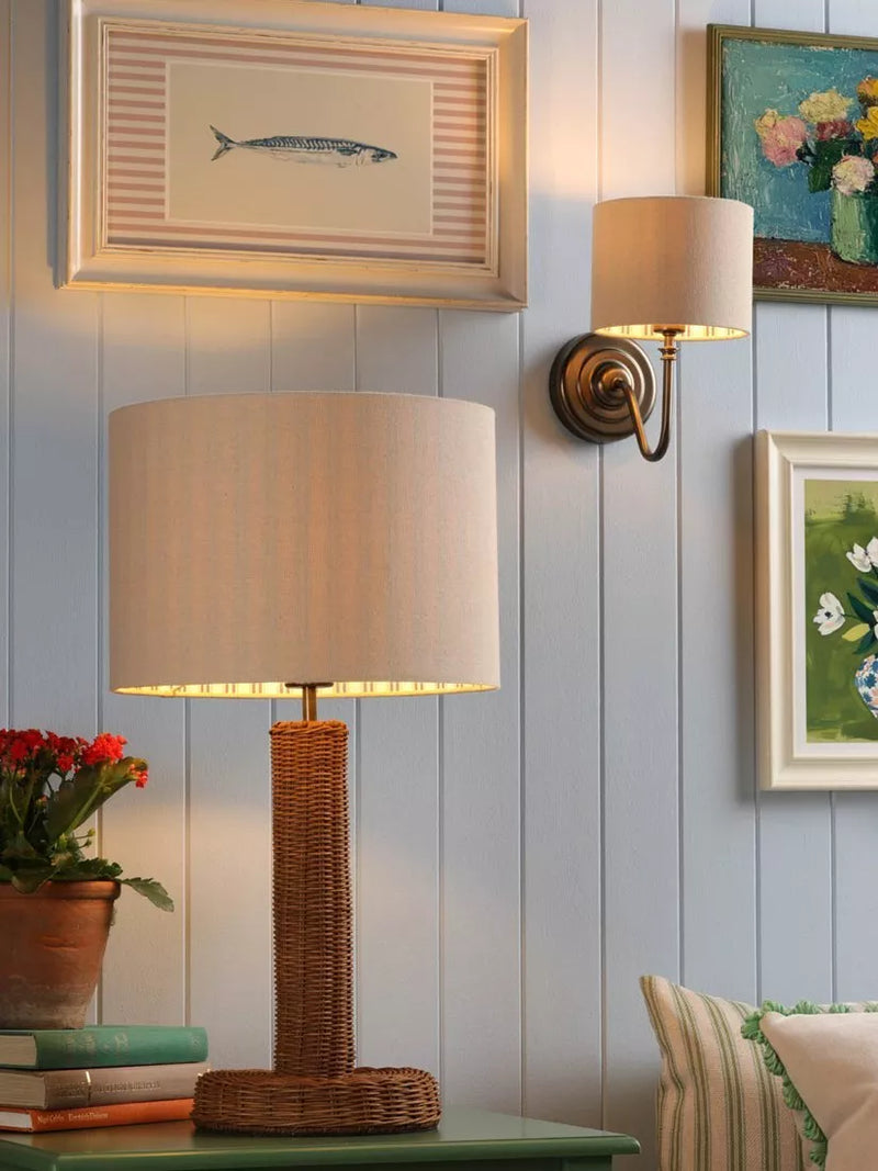 Joules Portree woven rattan table lamp natural finish, UK version