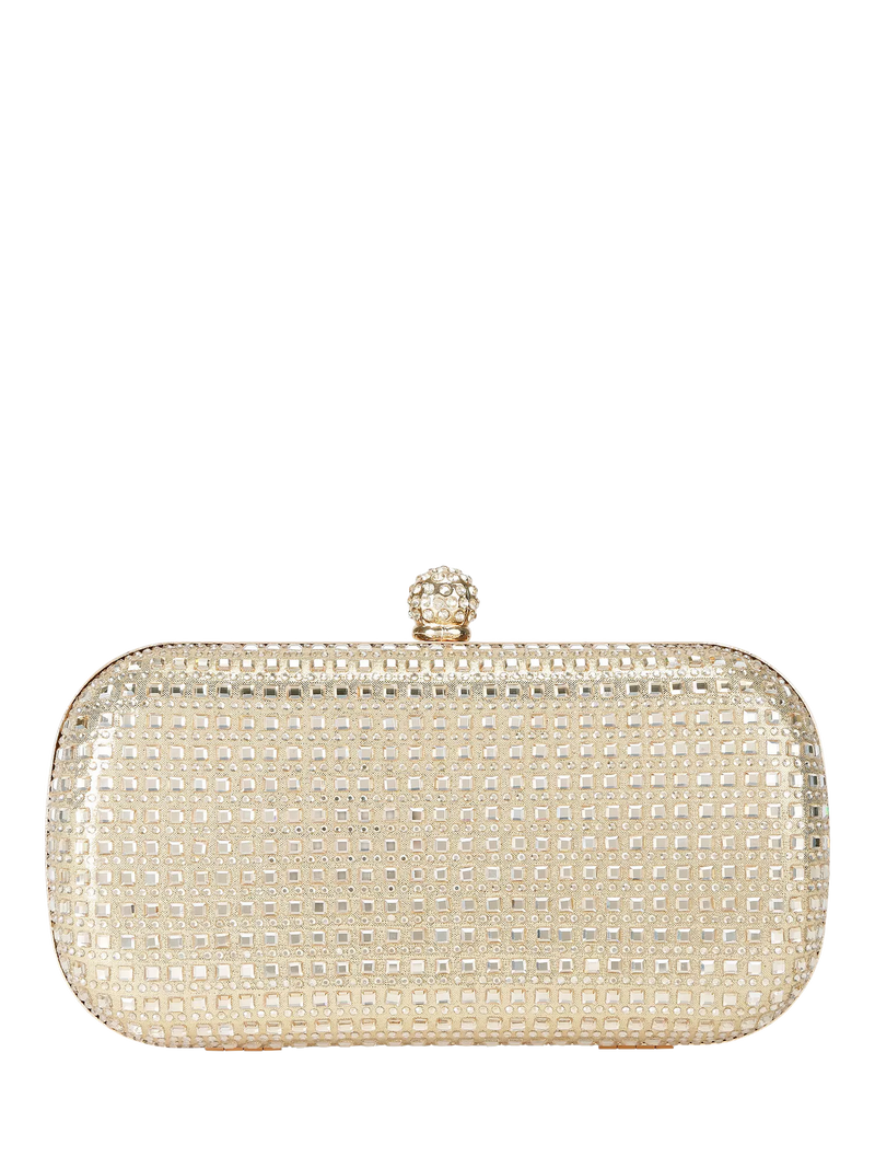 Carvela Cecilia hard clutch bag in gold, imported from the UK