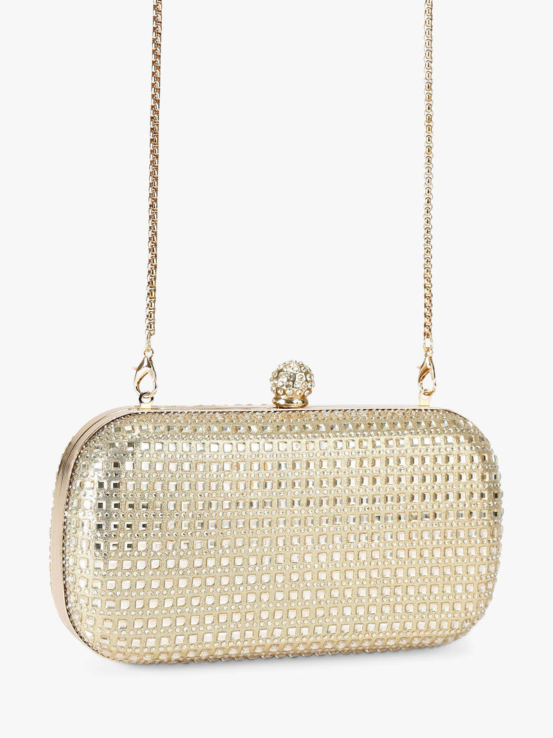 Carvela Cecilia hard clutch bag in gold, imported from the UK