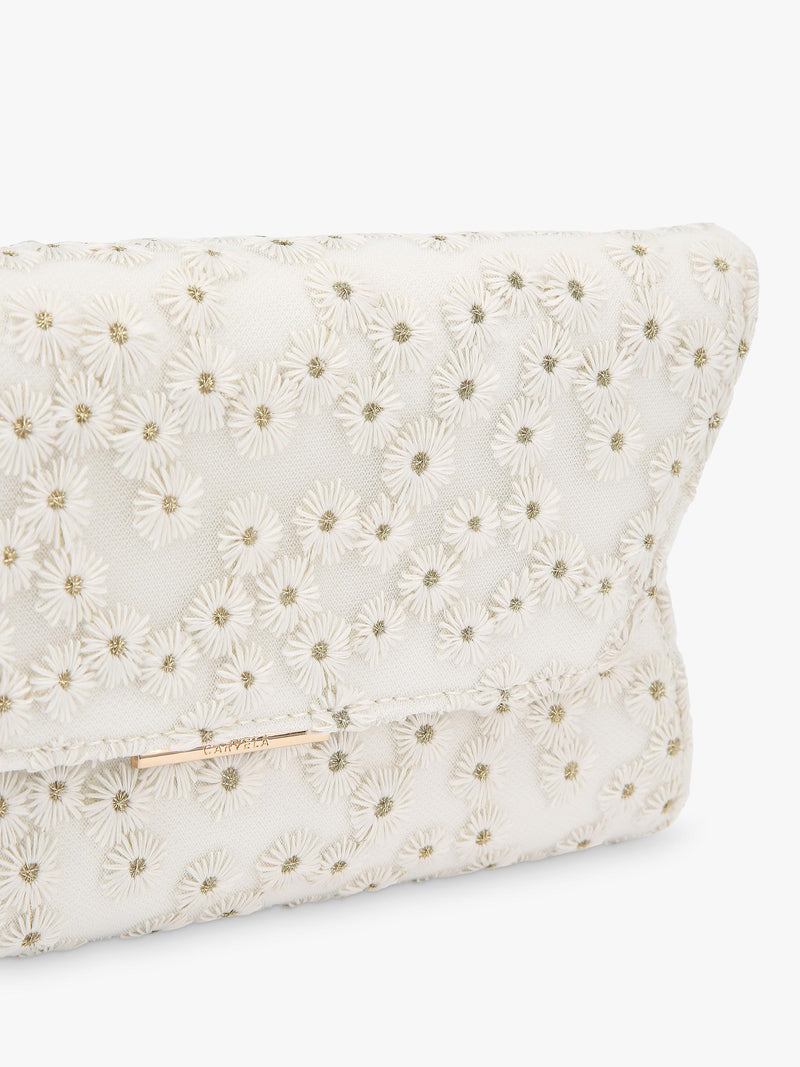 Carvela white daisy embroidered clutch bag (British brand)