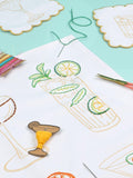 Chasing Threads cocktails teatowel embroidery kit, imported from the UK