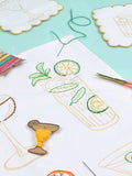 Chasing Threads cocktails teatowel embroidery kit, imported from the UK