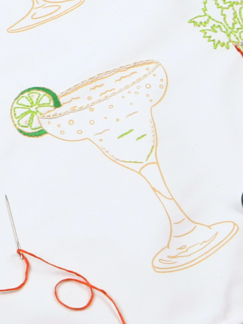 Chasing Threads cocktails teatowel embroidery kit, imported from the UK