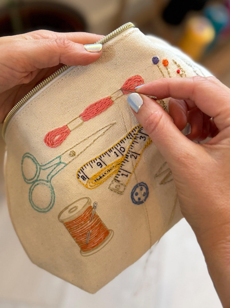 Chasing Threads embroidery kit zipped pouch beginner craft set, UK version