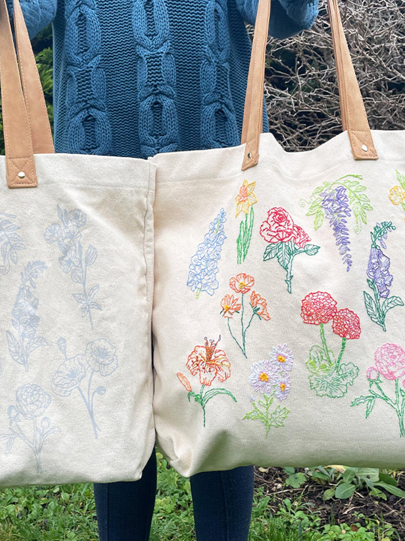 Chasing Threads flowers tote bag embroidery kit (British brand)