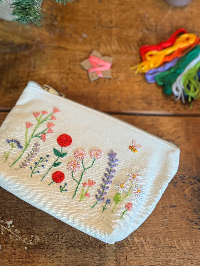 Chasing Threads Flowers Zipped Pouch embroidery kit, UK version