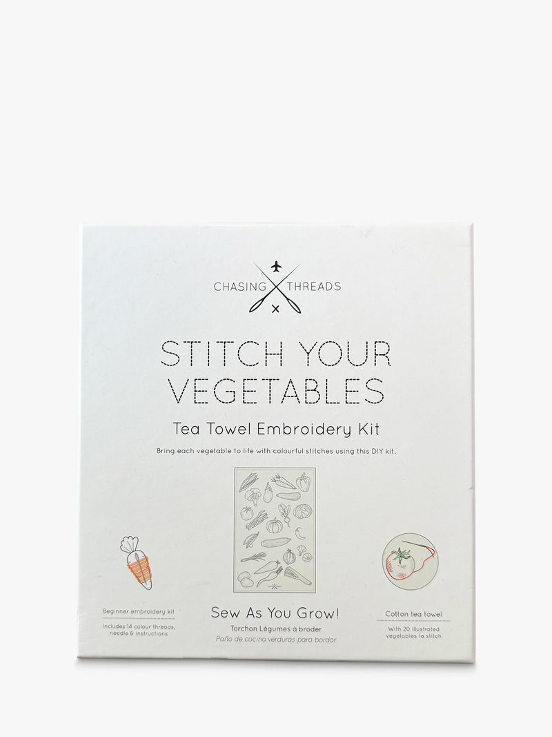 Chasing Threads veggies tea towel embroidery kit - British product