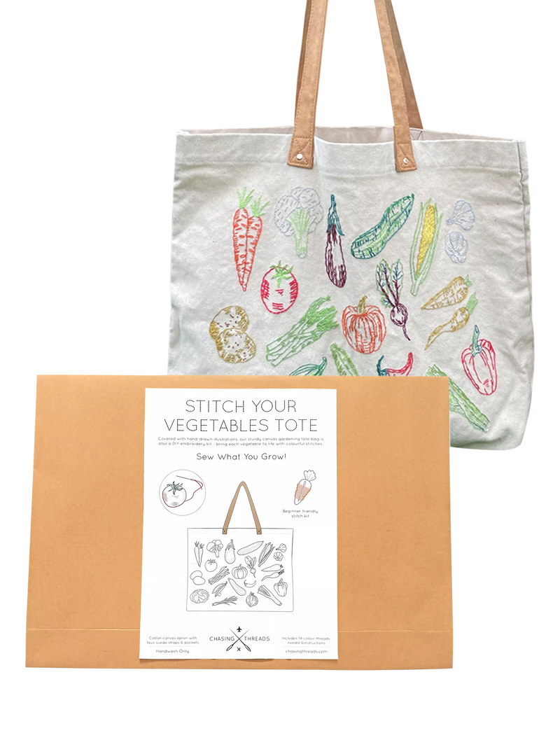 Chasing Threads Veggies Tote Bag Embroidery Kit (British brand)